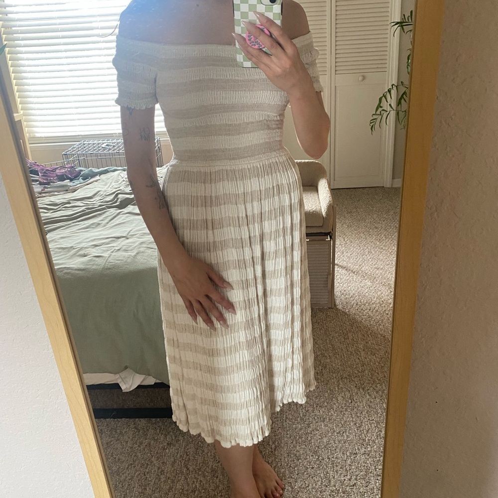 Lucky Brand Striped Cream Midi Dress